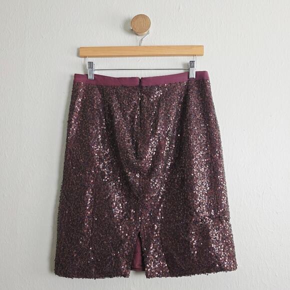 J. Crew Burgundy Wine Sequin Beaded Pencil Skirt 4 Silk Lined Red Holiday NWT - Picture 10 of 12